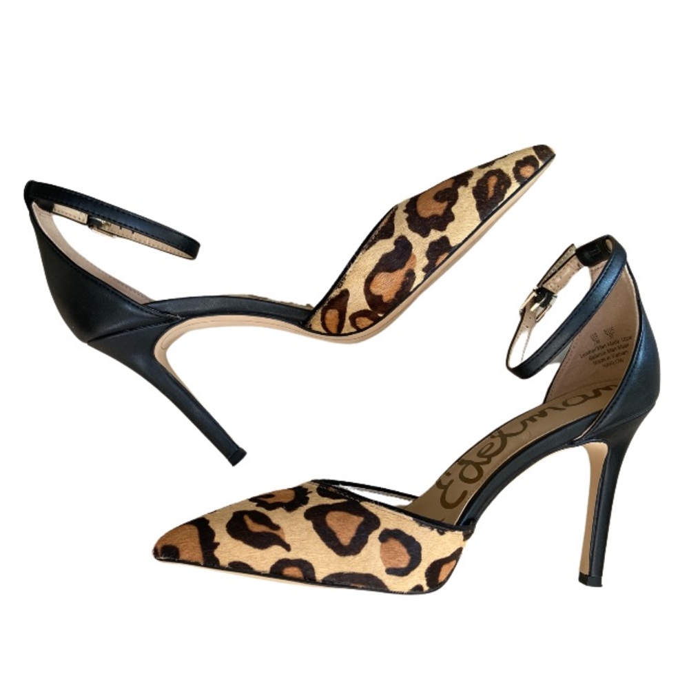 Sam Edelman Leopard Print Genuine Calf Hair Stiletto with Ankle Strap~Size 7M